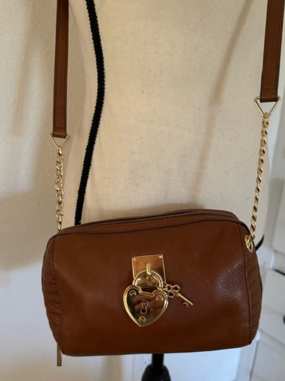 Juicy Couture Mini Steffy brown leather crossbody bag with gold heart lock